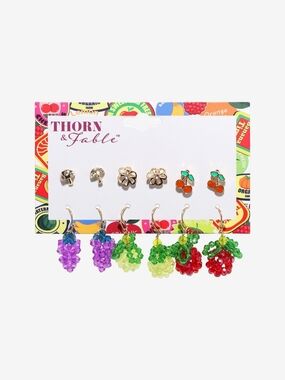 Thorn & Fable Fruit Bead Earring Set - Purple, Lime, Green, Red, Gold